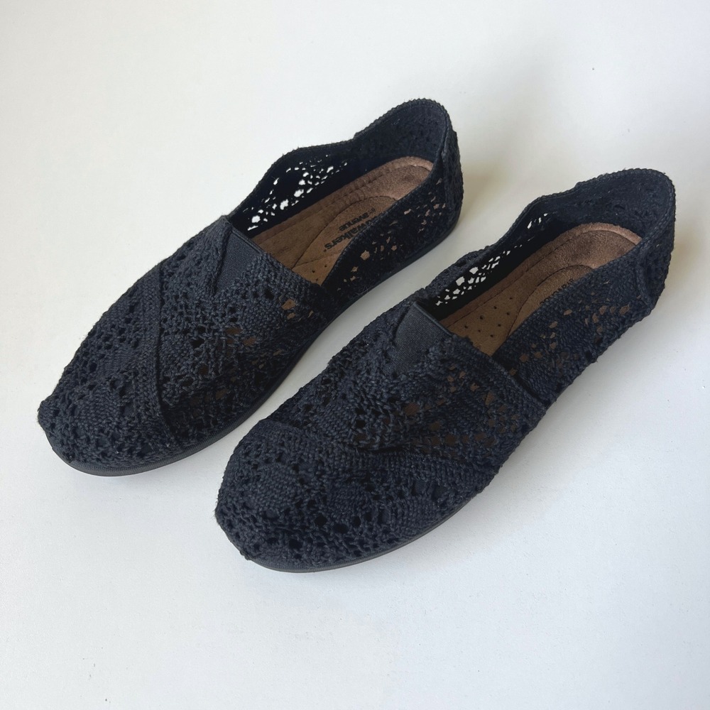 Cloudwalkers Black Crochet Knit Slip On Flats Comfort Shoes 7W - Picture 3 of 9